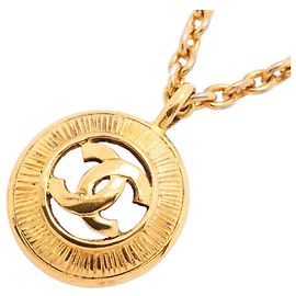 Chanel Coco Mark Circle Gold Plated Necklace Golden