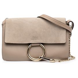Chloé Faye Crossbody Small em Camurça e Pele de Vitelo Castanha Marrom Taupe