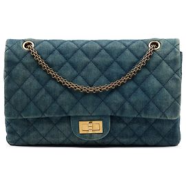 Chanel Blue Quilted Denim Reissue 2.55 Double Flap 227 Bleu Autre