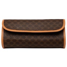 Céline Celine Brown Macadam Coated Canvas Clutch Brown