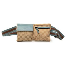 Borsa cintura Gucci Beige GG Canvas Web con doppia tasca Beige