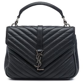 Autre Marque Saint Laurent College Satchel aus Lammleder mit Chevron-Monogramm in Schwarz, Medium Schwarz
