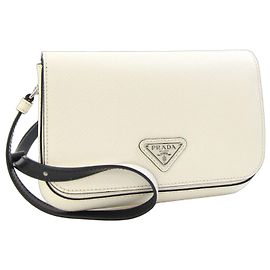 Bolsa de ombro em couro Prada Preto Branco