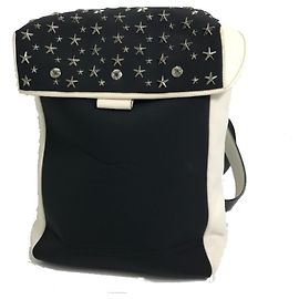 Mochila de couro bicolor com tachas de estrela Jimmy Choo Preto Branco