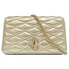 Jimmy Choo JC Bar gesteppte Kettenbrieftasche Beige Golden