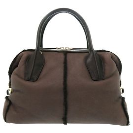 Bolsa de mão Tod's D-Styling em couro e shearling Marrom