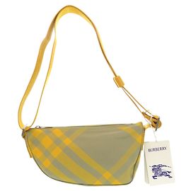 Burberry Shield Check Pattern Crossbody Shoulder Bag Khaki Yellow