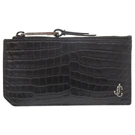 Jimmy Choo CASEY Embossed Leather Black Card Holder Black