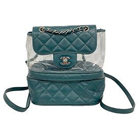 Chanel Matelassé Lambskin Vinyl Backpack Green