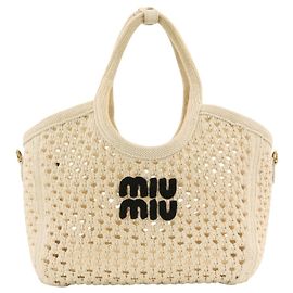 Sac à main en mesh Miu Miu MIU IVY Logo Écru