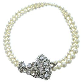 Collana Miu Miu a doppio giro di perle finte Argento Bianco