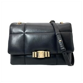 Salvatore Ferragamo Quilted Chain Shoulder Bag Black