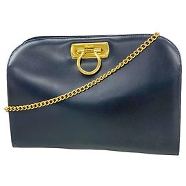 Salvatore Ferragamo Gancini Leather Shoulder Bag Navy blue