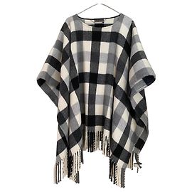 Michael Kors Poncho Capa de Cuadros de Lana Negro Blanco Gris