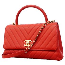 Bolso Chanel de piel de becerro granulada roja Roja