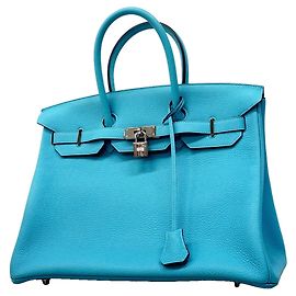 Hermès Hermes Birkin 35 Togo Turquoise Handbag Turquoise