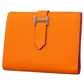 Hermès Portafoglio Hermes Bearn Compact Verso Rosa Arancione