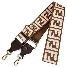 Fendi FF Logo Gurt Braun Rosa Leder Canvas Braun Pink