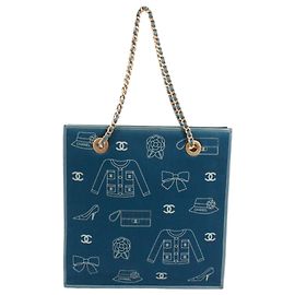 Sac à épaule Chanel en toile bleue et cuir Bleu
