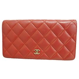Chanel Matelassé Lambskin Long Wallet Red