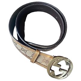 Cinto Gucci GG Monogram Marrom Dourado
