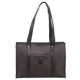 Céline Celine Vintage Macadam Shopper Coated Canvas Large Negro