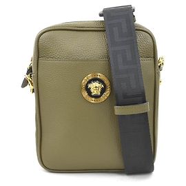 Bolso de hombro Versace de cuero caqui Caqui