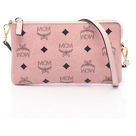 MCM Visetos Pink Leather Shoulder Pouch Pink