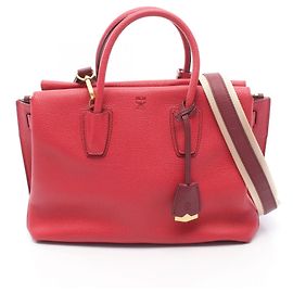 MCM Milla 2-Way Leather Handbag for Women, Red Red