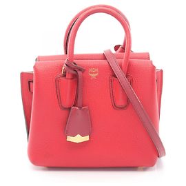 MCM MINI MILLA 2-Way Leather Handbag Red