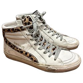 Golden Goose Baskets Slide Blanc Imprimé léopard