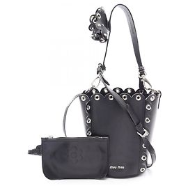 Miu Miu Black Leather Bucket Bag Black