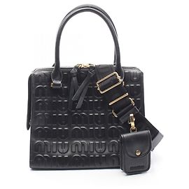 Miu Miu Embossed Logo 2-Way Handbag Black