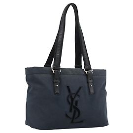 Autre Marque Sac Cabas SAINT LAURENT Kahala Canvas Black Silver 135485 Auth BA14685A Noir Argenté