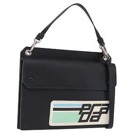 PRADA Shoulder Bag Saffiano leather Black Silver Auth ka5546A Black Silvery