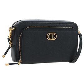 Borsa a tracolla Christian Dior Karo Double Pouch in pelle nera e oro Auth 203485M Nero D'oro