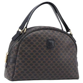 Céline Bolsa de mão CELINE Macadam Canvas PVC Leather Black Gold Auth 204166V Preto Dourado