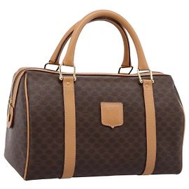Céline Bolso Boston CELINE Macadam Canvas PVC Leather Brown Gold Auth 204457V Castaño Dorado