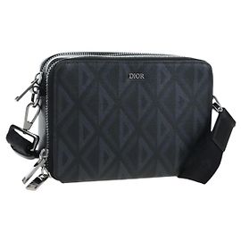 Christian Dior CD Diamond Messenger Shoulder Pouch PVC Black Silver Auth 203261V Noir Argenté