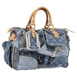 Bolsa LOUIS VUITTON Monogram Denim Patchwork Speedy 30 Blue M95380 LV Auth ki6823SAM Azul
