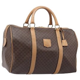 Céline Borsa Boston CELINE Macadam Canvas PVC Leather Brown Gold Auth 199445 Marrone D'oro