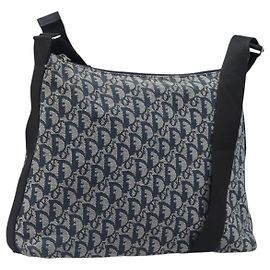 Christian Dior Trotter Canvas Schultertasche Navy Silver Auth 204391 Silber Marineblau