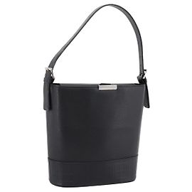 BURBERRY Shoulder Bag Leather Black Silver Auth 204846 Black Silvery