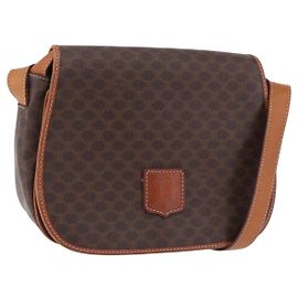 Céline Borsa a tracolla CELINE Macadam Canvas PVC Pelle Marrone Oro Auth 182419 Marrone D'oro