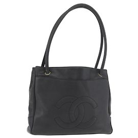 CHANEL Tote Bag Caviar Skin Black Gold CC Auth bs35194 Black Golden
