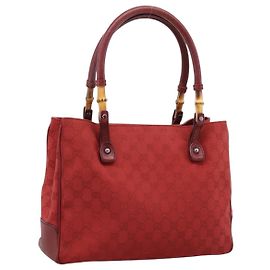 GUCCI GG Canvas Bamboo Handtasche Rot Silber 112526 Auth 204886 Silber Rot