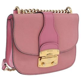 Bolsa de Ombro Miu Miu Madras Chain em Couro Rosa Tom Dourado Auth ka6212 Rosa Outro