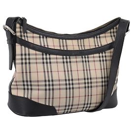 BURBERRY Nova Check Schultertasche Canvas Beige Silver Auth 203707 Silber Beige