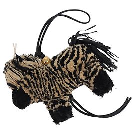 LOEWE Zebra Motif Bag Charm Leather Black Beige Auth 167701SAM Black Beige