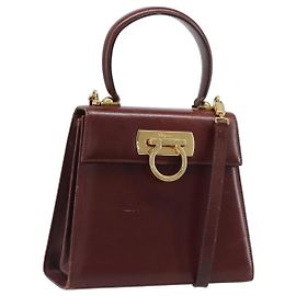 Sac à main Salvatore Ferragamo Gancini en cuir 2way Marron Or Auth LN168 Marron Doré